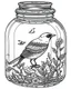 Placeholder: bird life in jar minimalistic, line art, background, vector, svg, coloring book page style, black outline on white background