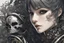 Placeholder: Beautiful girl with skull in her face in 8k nier automata artstyle, anime them, hollow knight Custom, close picture, rain, fantasy world, intricate details, highly detailed, high details, detailed portrait, masterpiece,ultra detailed, ultra quality