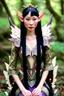 Placeholder: A beautiful as a model asian woodland elf princess who looks like a young Lucy Liu seated on a throne in a mystical forest