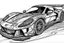 Placeholder: Visualize a black & white coloring book with thick contours & lTransform a sleek sports car into a dynamic ninja-inspired vehicle. Each image is intricately detailed, with bold & thick lines to make coloring a delightful experience, creating a dynamic fusion of Japanese-themed art coloring book.