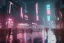 Placeholder: 3D, beautiful, light reflecting, empty future city at night, rainy night, neon, cyberpunk, tron, cyborgs walking, 8k, finely detailed, photo realistic