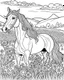 Placeholder: A horse with a flowing mane visiting a meadow. coloring page