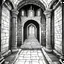 Placeholder: create a coloring book page of a looked room in a stony castle, black and white, high contrast