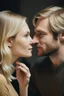 Placeholder: a blonde woman whispering next to a mans ear