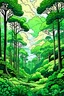 Placeholder: a forest entire with sky views among green trees and climber plant fantasy world less contrast art drawing