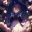 Placeholder: anime girl sleeping in a distant field of flowers, under a weeping willow tree, with a butterfly on her nose,