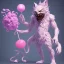 Placeholder: cotton candy werewolf made of candies and lollipops, sharp teeth, monstrous face,