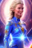 Placeholder: cosmic woman admiral from the future, one fine whole face, large cosmic forehead, crystalline skin, expressive blue eyes, blue hair, smiling lips, very nice smile, costume pleiadian,rainbow ufo Beautiful tall woman pleiadian Galactic commander, ship, perfect datailed golden galactic suit, high rank, long blond hair, hand whit five perfect detailed finger, amazing big blue eyes, smilling mouth, high drfinition lips, cosmic happiness, bright colors, blue, pink, gold, jewels, realistic, real