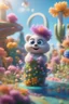 Placeholder: plexi glass tower, portrait cute fluffy toy wolly squittel mind flawyer in a water slide holding weird flowers in his trunk in the style of pixar, on a strange planet with weird colors and wind turbines, bokeh like f/0.8, tilt-shift lens 8k, high detail, smooth render, down-light, unreal engine, prize winning