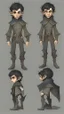 Placeholder: turnaround character of a boy elf, he has curly, black hair and sharp cheekbones. His eyes are black. pale skin. He wears fantasy medieval clothes. full body with boots