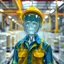 Placeholder: an very sad transparent glas man with blue and yellow working clothes, in a factory, nobody cares about the empty glas man, that is why he is so sad :( , he had worked 30 years in the factory and never had a salary increase, tears in his eyes, the working man is transparent, everyone see through him, he is nearly invisible