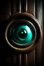 Placeholder: A vampire with turquoise eyes looks through the peephole of the door