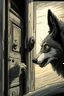 Placeholder: Digital drawing of a wolf hand ringing the doorbell, I want the wold point of view, so I want to see just his hand ringing the doorbell