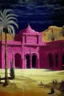 Placeholder: A purplish magenta Egyptian spider palace in a desert painted by Vincent van Gogh