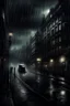 Placeholder: fantasy dark city, old photo style, rain