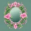 Placeholder: Create an Artwork of a Mirror with ivy branches and pearls necklace, Like a creative Logo for a Varasity Jacket to put a random number uin it, Vector illustration. Colors should be pink and green