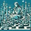 Placeholder: illustration of A digital artificial world of social media filled with chess pieces, each one representing a different strategy. a person thinking about the complex game of strategy.