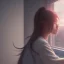 Placeholder: Anime, female student studying under window ,perfect face, cool face, ultra detail, unreal engine 5, cinema4d, sun light, studio lighting --ar 1:1 --v 4