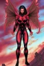 Placeholder: evil supergil flying in a red sky tight outfit jim lee style