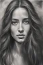 Placeholder: The image is a black and white charcoal painting of a woman with long hair. The artist has skillfully captured the woman's features, including her eyes, nose, and mouth, as well as her hair and clothing. The painting is a close-up of the woman's face, focusing on her expression and the intricate details of her features. The charcoal medium adds a sense of depth and texture to the portrait, emphasizing the artist's talent in creating a lifelike representation of the subject.