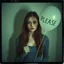 Placeholder: a young sad woman who looks like Elle Fanning, holding a balloon where is it written "PLEASE", surreal, liminal atmosphere, polaroid