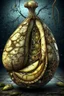 Placeholder: Grunge, woman as a decaying dried out Pear intricately showing its internal structure and seeds, cyberpunk, ultra unique natural textures, slight imperfections, vray.