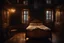 Placeholder: strange evening in vintage bedroom, deep dark colors, old wood floor, old antique bed, pale lights, sharp contours, old balkony, ceiling the galaxy with stars, nightly lights, etheral, stunning, cinemeatic