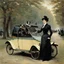 Placeholder: The Goldsmith Ladies in the Bois de Boulogne in 1897 on a Peugeot car, Julius LeBlanc Stewart, smile, dog