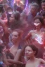 Placeholder: Two woman catches each others eyes in a crowd full of people. The attraction is overwhelming and electrical. Chaos50 with 8k high resolution