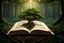 Placeholder: Surreal image of an open book floating in the air in the middle of a dense forest, a large old tree growing in the middle of the book, surrounded by a forest of trees, surrealism, mind bending, thought provoking, highly detailed, 8k