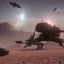 Placeholder: Armored Core machine robot fights another Armored Core fly in the sky in the desert with the ocean where you can see the space in the sky with the twilight on the horizon, 4k resolution