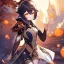 Placeholder: portrait of genshin from genshin ((genshin)) ((genshin ingame outfit)) wearing a short skirt, black short hair, orange eyes