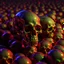Placeholder: a field of 1000s of psychedelic psilocybin induced anatomically correct, skulls, vivid RANDOM BRIGHT neon colors, dark comedy, well lit, high detail, photorealistic, horrorcore, fun, scary, none featured, each a different color or hue, close to anatomically correctA MECHANICAL NON HUMAN SKULL AND DARK SLIMEY AND GIVING BIRTH SHARKS TEETH with a touch of H.R. Giger's biomechanical aesthetic. Hyperdetailed and rendered in 8k resolution, a true masterpiece. hyperdetailed intricately