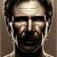 Placeholder: actor harrison ford, pale skin, waist up portrait, intricate, oil on canvas, masterpiece, expert, insanely detailed, 4k resolution, retroanime style, circular reflective eyes, cinematic smooth, intricate detail , soft smooth lighting, soft pastel colors, painted Renaissance style