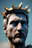 Placeholder: Ultra Realistic image, Roman sculpture, white marble material, Lionel Messi, gold crown of natural thorns, god crown, Renaissance style, sun rays background, waist up portrait, epic, celestial, cinematic lighting, God lights, 4k resolution, smooth details, soft lighting, unreal engine 5, art station, substance 3d.