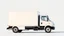 Placeholder: side profile of a white generic light commercial truck with cube box, pixxar
