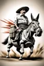 Placeholder: Mexican farmer Hitler on fast super donkey, airbrush and pen outline, motion blurred background