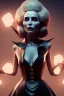 Placeholder: Constance Langdon as evil queen in black leather, leather, busty, cleavage, angry, stern look. character design by cory loftis, fenghua zhong, ryohei hase, ismail inceoglu and ruan jia. unreal engine 5, artistic lighting, highly detailed, photorealistic, fantasy