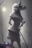 Placeholder: witch with broken leg in hospital, realism, depth of field, professional photo,all colors and grey