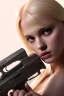 Placeholder: blonde woman with gun, photo realistic, highly detailed, high contrast, extremely sharp detail