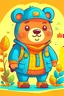 Placeholder: kids illustration, a cute bear is dressed in Western clothes, cartoon style, thick lines, low detail, background bigger than bear, vivid color --ar 9:11