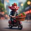 Placeholder: hairy heavy metal kobold strawberry beast business man on motorbike on stage with long eyebrows holding a basket of berries ,bokeh like f/0.8, tilt-shift lens 8k, high detail, smooth render, down-light, unreal engine