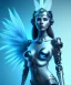 Placeholder: A beautiful portrait of a cute cyborg woman blue color scheme, high key lighting, volumetric light high details with white stripes and feathers and indian paterns and wimgs