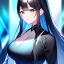 Placeholder: Clear focus, 8k, high quality, detailed, beautiful lighting, girl, vibrant colors, black long hair, vibrant blue eyes, blue and black outfit