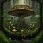 Placeholder: Realistic mandala , higher resolution forest, muschrooms, roots, trees, ferns, bird