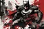 Placeholder: poster in two gradually, a one sideBatman exercising democracy. dark tones and other side darkred tones, painting by Yoji Shinkawa,