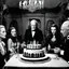 Placeholder: [high res photo by Ray Harryhausen] a Spooky Birthday Party at the Addams Family mansion, where the air is thick with eerie excitement. Suddenly, a shudder runs through the cake, causing a hush to fall over the room. With a grotesque squelch, the cake splits open, and to the horror of the guests, Bo Derek emerges from within, covered in cream and frosting. Her yellow leotard is stained and tattered, adding to the nightmarish scene unfolding before their eyes.