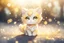 Placeholder: cute chibi daisy cat in sunshine, watercolor and black ink outlines, sparkling golden glitter, ethereal, cinematic postprocessing, bokeh, dof