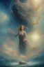 Placeholder: An oil painting expresses distant and one-sided love The girl in the sky and the man in the depths of the sea and look at him. And meditate it from the sky