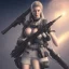 Placeholder: A girl with big boobs and beautiful and large military rifle in the galactic space